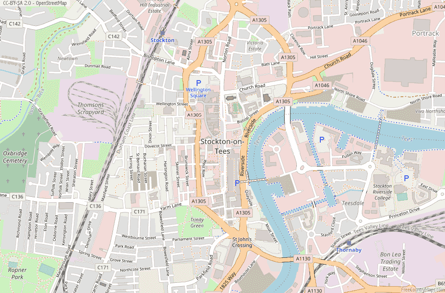 Stockton-on-Tees England Map