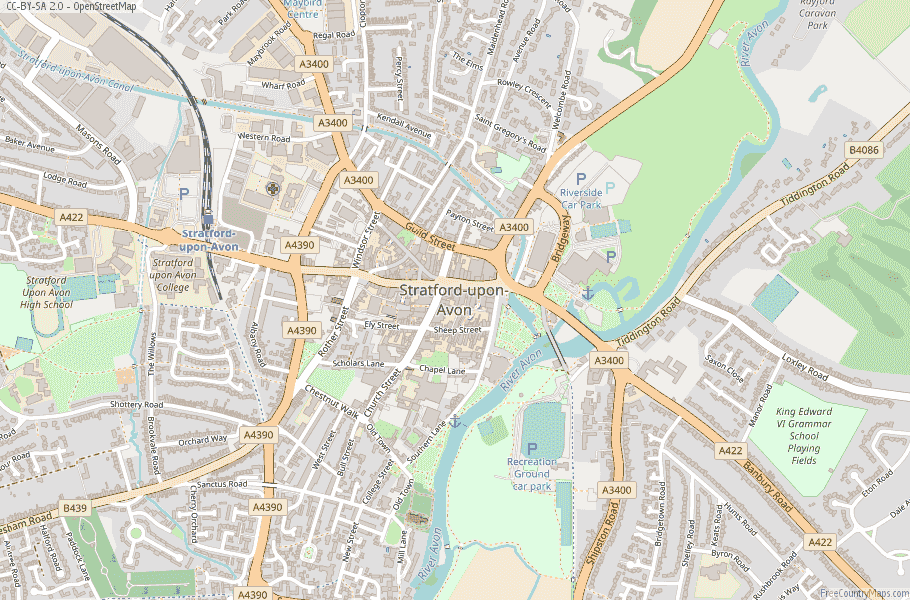 Stratford-upon-Avon Map Great Britain Latitude & Longitude: Free ...