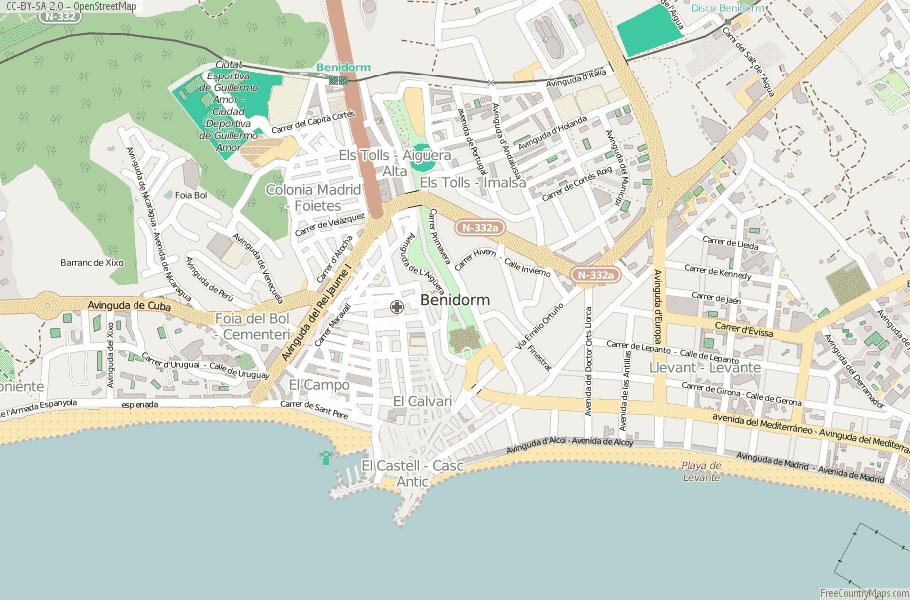 Benidorm Map Spain Latitude & Longitude: Free Maps