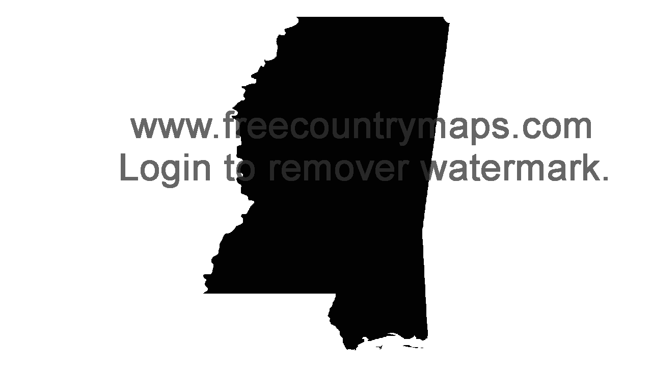 Black 720p Blank Map of Mississippi