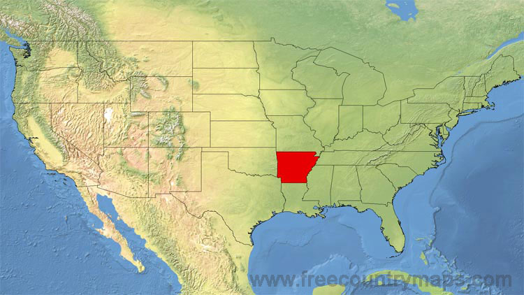 Map showing the location of Arkansas in the US.