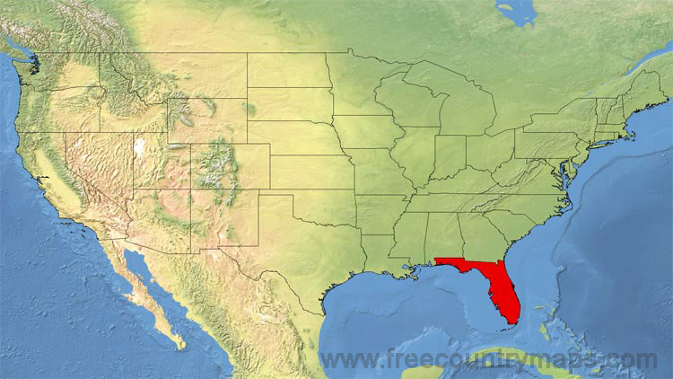 Map showing the location of Florida in the US.
