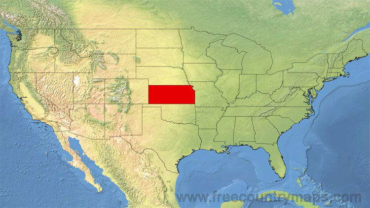 Map showing the location of Kansas in the US.