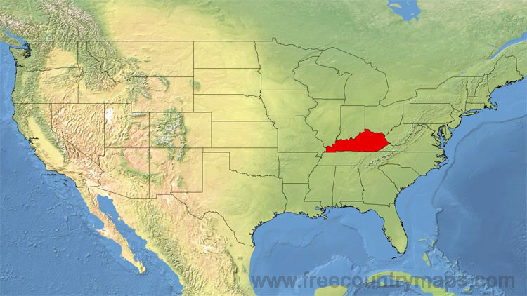 Map showing the location of Kentucky in the US.