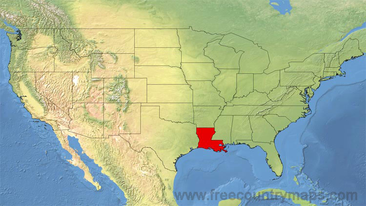 Map showing the location of Louisiana in the US.