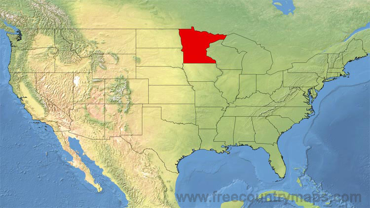 Map showing the location of Minnesota in the US.