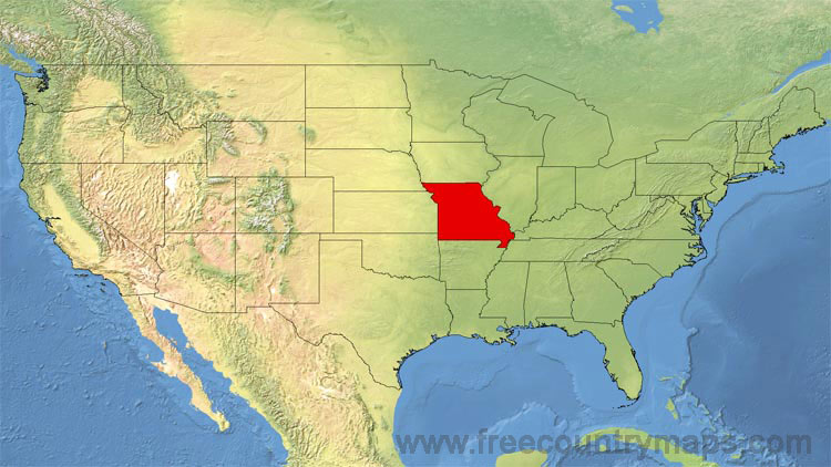 Map showing the location of Missouri in the US.