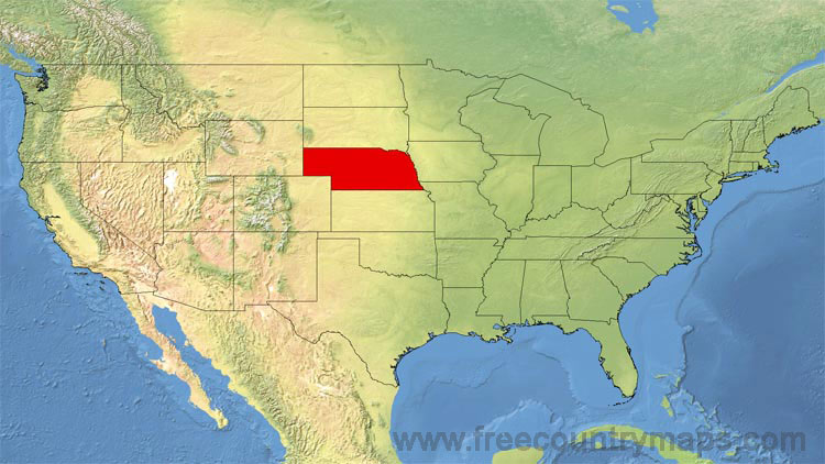Map showing the location of Nebraska in the US.