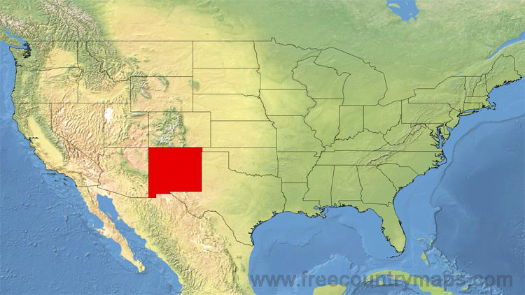 Map showing the location of New Mexico in the US.