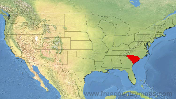 Map showing the location of South Carolina in the US.