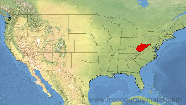 Map showing the location of West Virginia in the US.