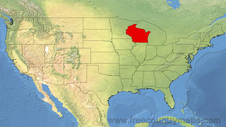 Map showing the location of Wisconsin in the US.