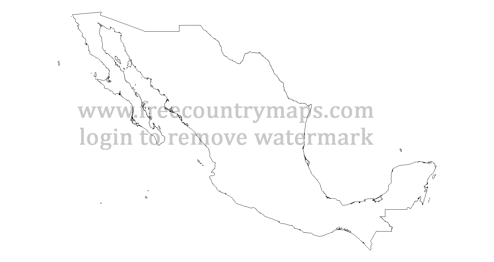 Mexico Outline Map : Mercator