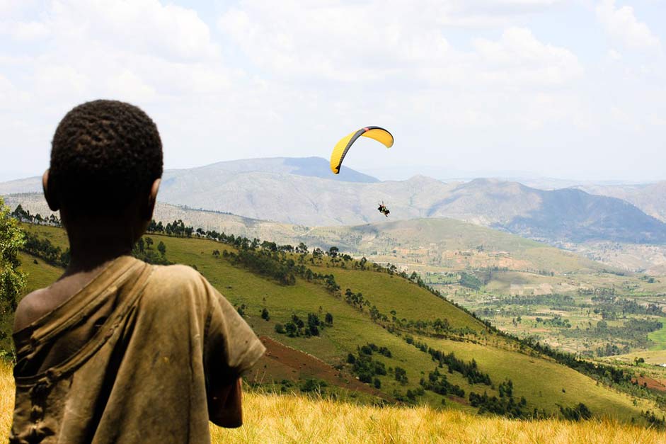 Burundi Paragliding Child Landscape