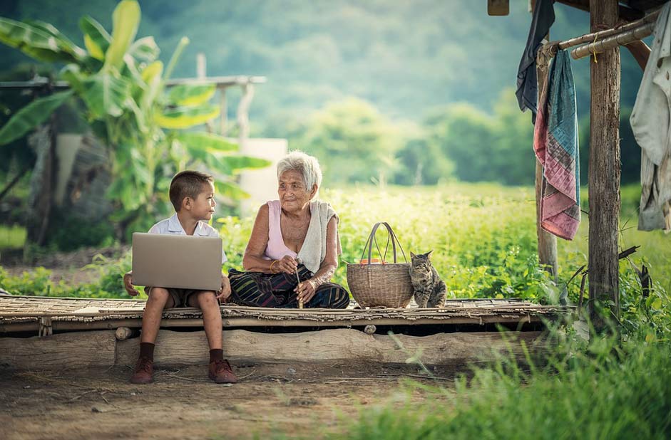 Myanmar Laptop Kids Grandmother