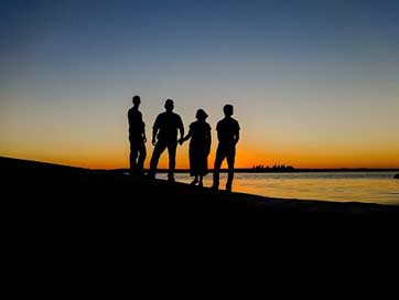 People Lake Sunset Silhouettes Picture