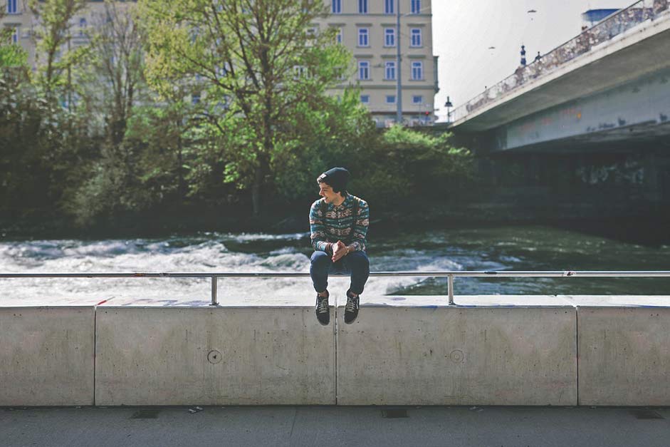 Boy Sitting Wall Urban