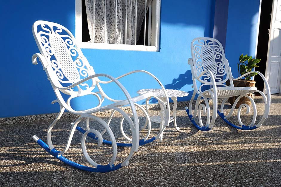 Iron White Blue Rocking-Chair