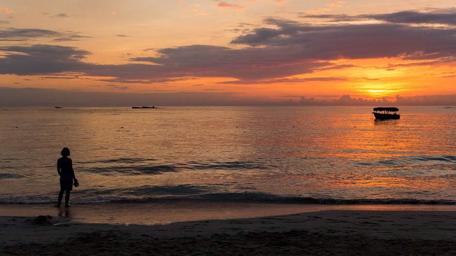 Silhouette Woman Beach Sunset