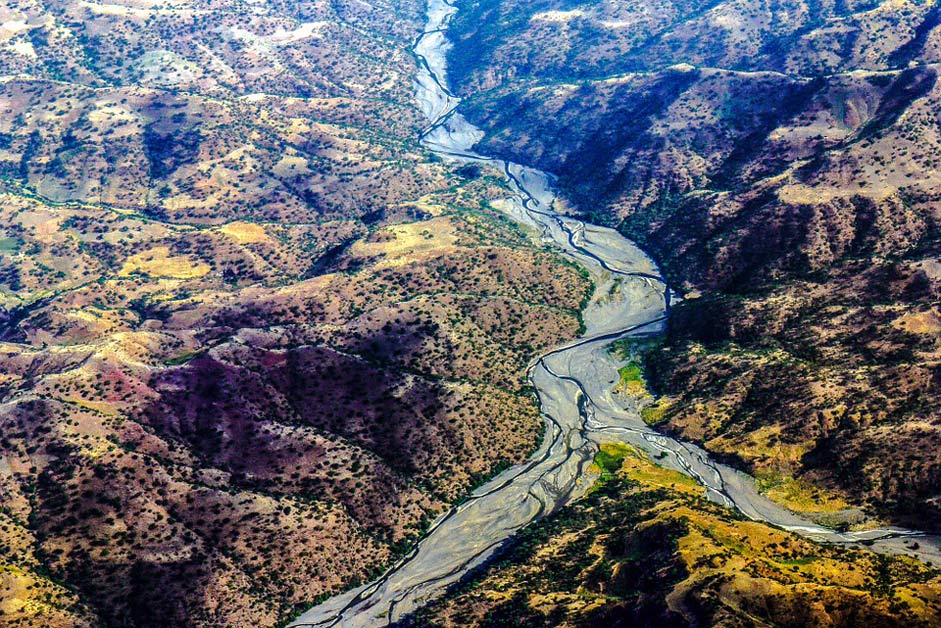 Hill Aerial-View River-Landscape Ethiopia