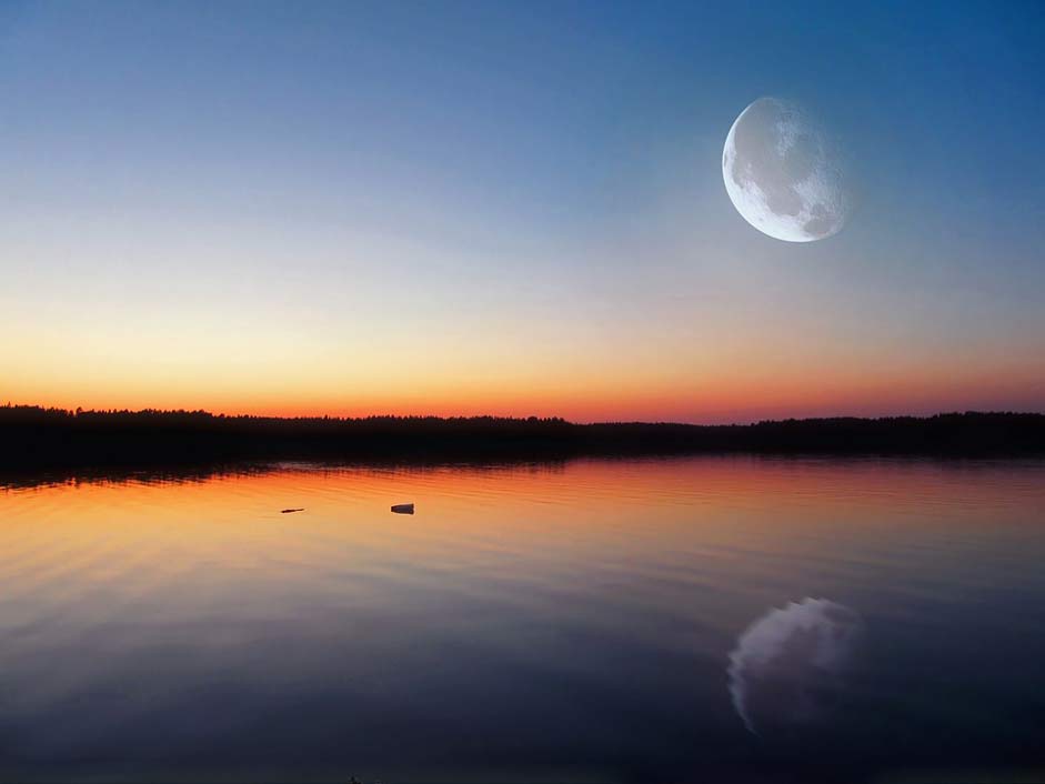 Finland Big-Moon Glow Evening-Lake
