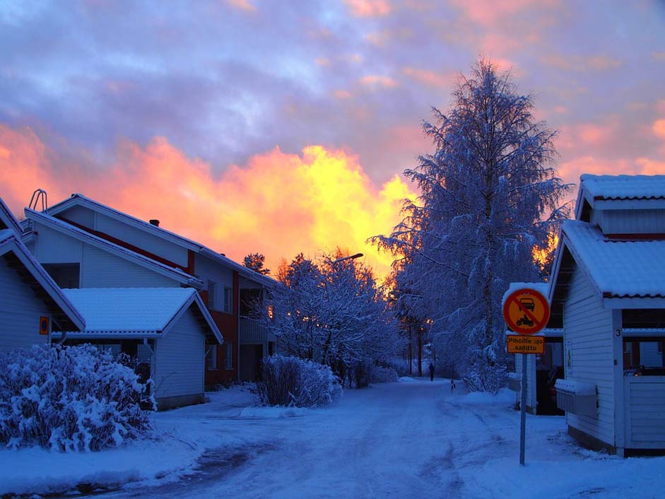 Winter Sunset Evening Finland
