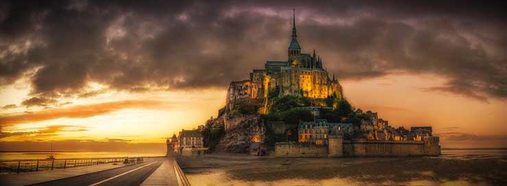 Mont-St-Michel Church Island Sunset Picture