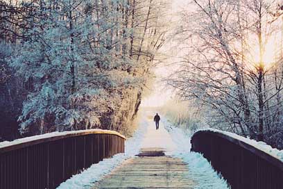 Man Walk Lonely Bridge Picture