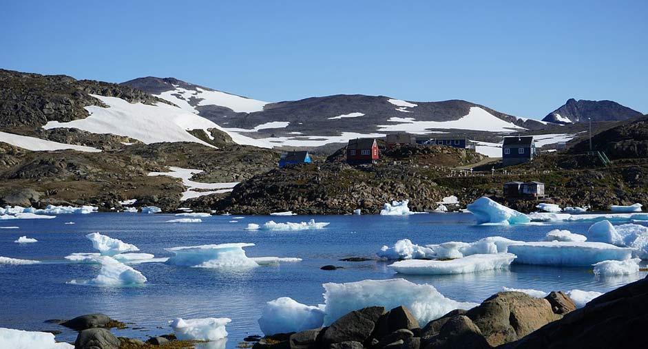 Mountains Fjord Sea Icebergs