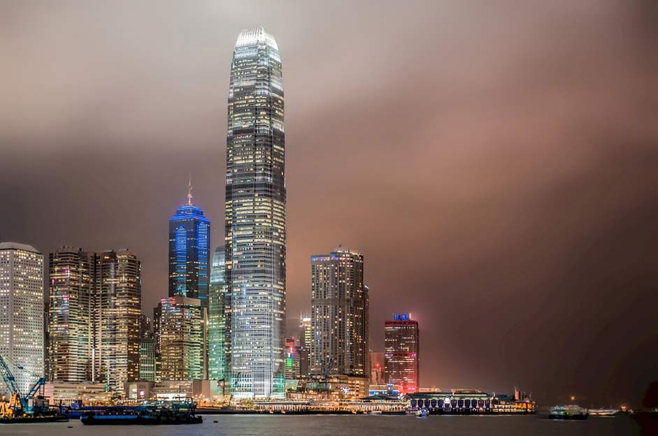 Typhoon Night Skyscrapers Hong-Kong