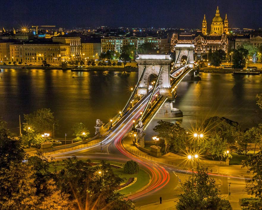 Hungary Roundabout Budapest Chain-Bridge