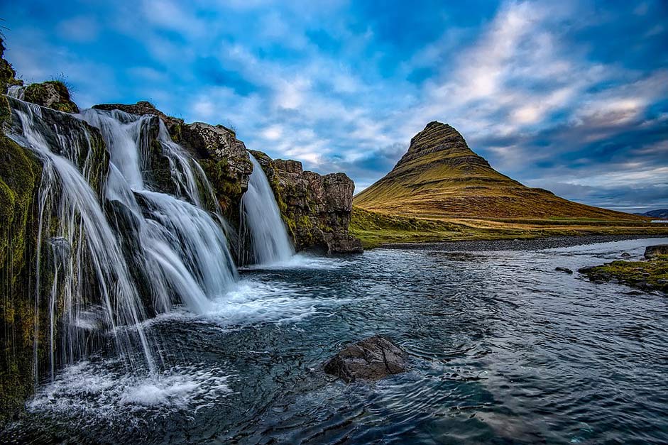 Waterfall Kirkjufell Mountains Iceland