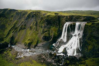 Waterfalls Grass Iceland Cliff Picture