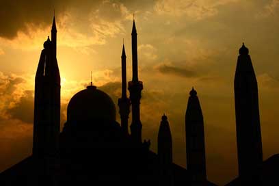 Buildings Silhouette Sunset Mosque Picture