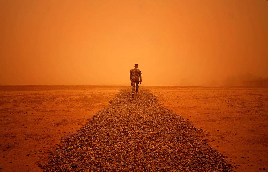 Man Weather Sandstorm Iraq