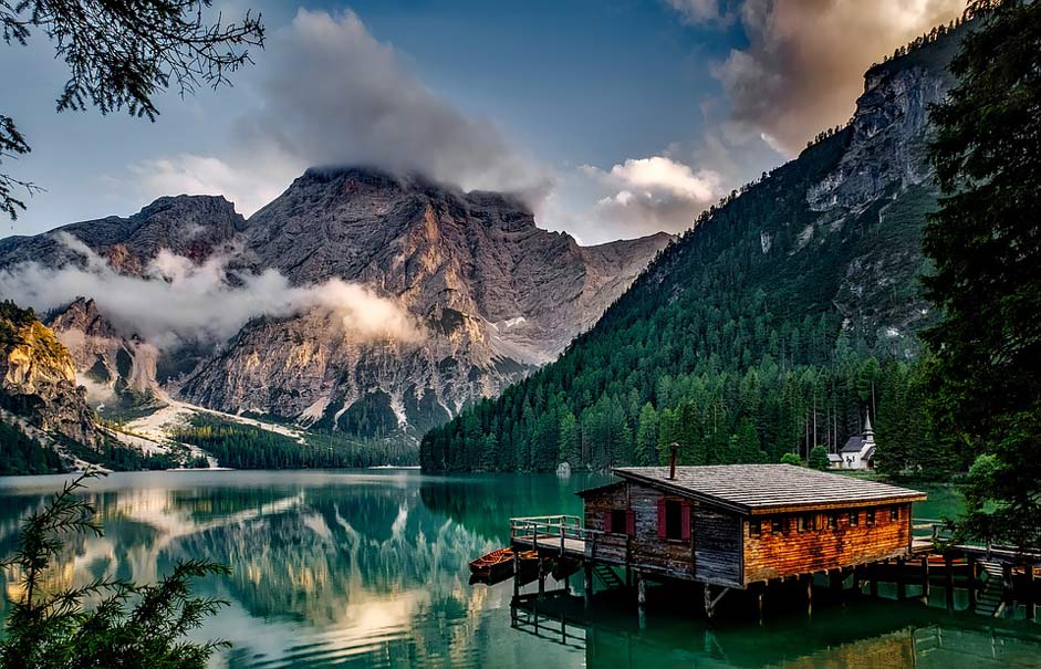 Lake Pragser-Wildsee Mountains Italy