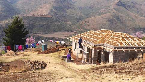 Lesotho Mountains Landscape Housebuilding Picture