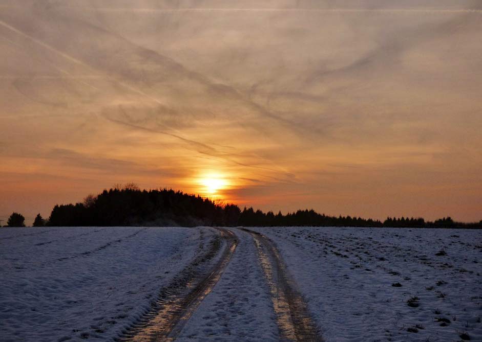 Frozen Snow Road Sunset