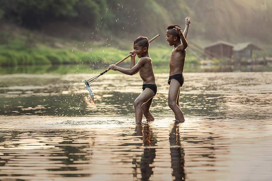 Asia The-Activity As-Children Fishing