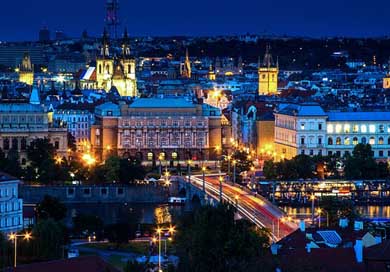 Prague Lights Night-Photograph Panorama Picture