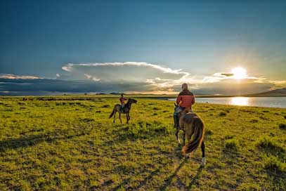 Nomadic-Children Meadow Horse Sunset Picture