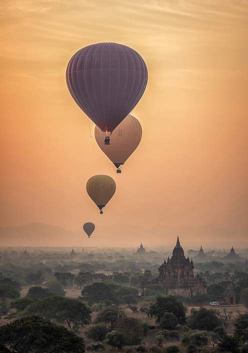 Temples Myanmar Burma Hot-Air-Ballon