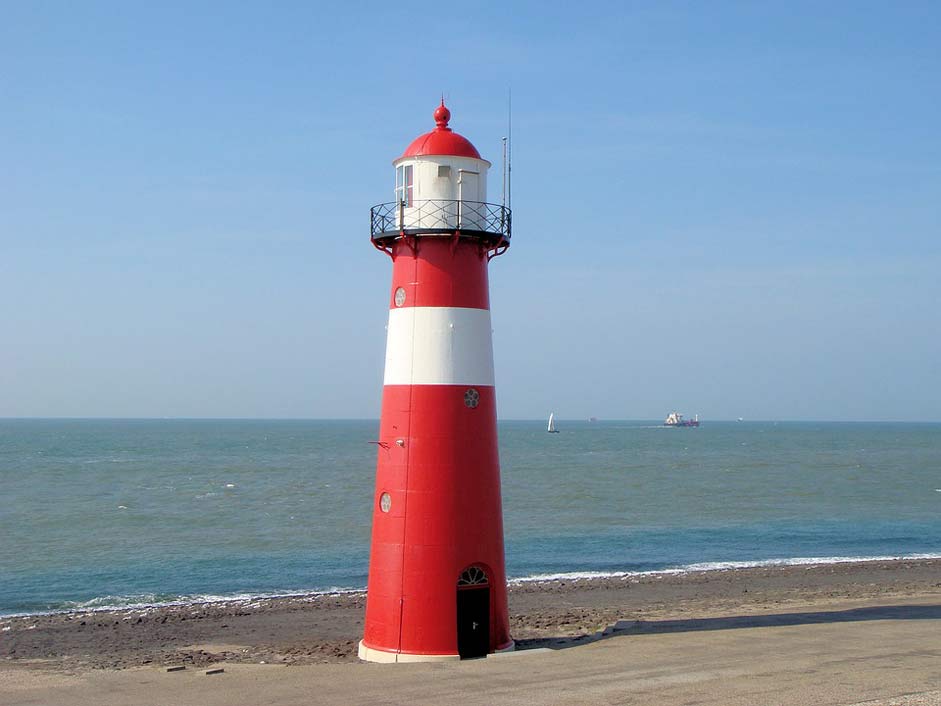 Blue-Sky Coast Netherlands Lighthouse