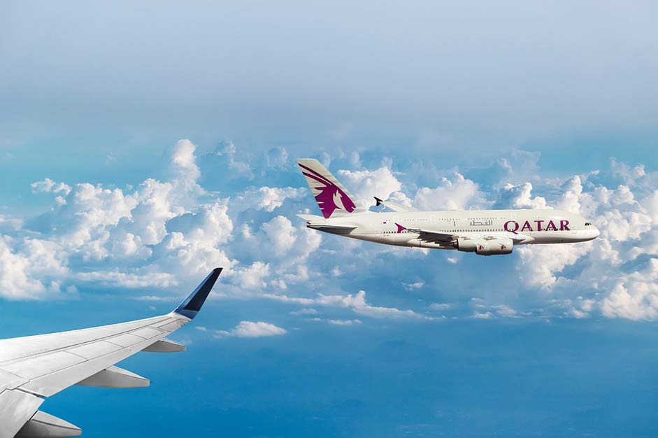 Aircraft Flying Clouds Qatar-Airways