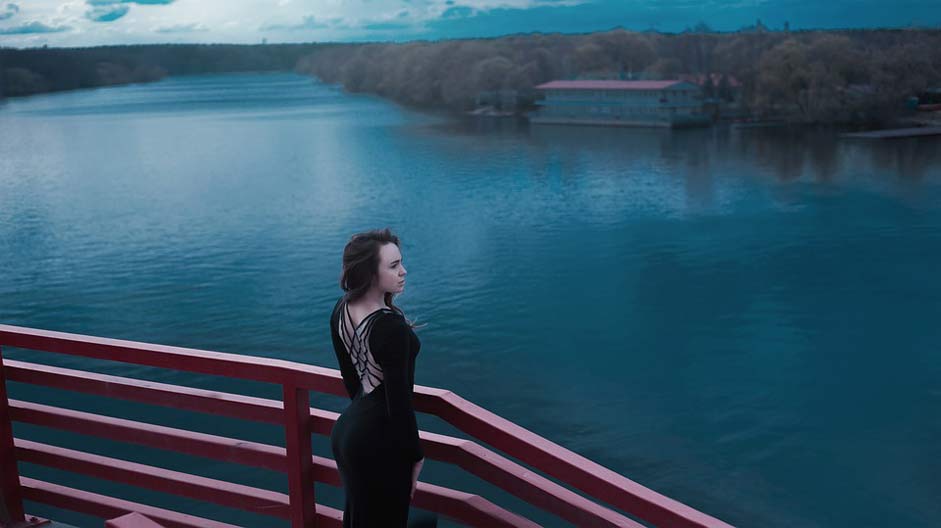 River Water On-The-Back Black-Dress-With-A-Slit