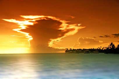 Ocean Evening Sun-Set Clouds Picture