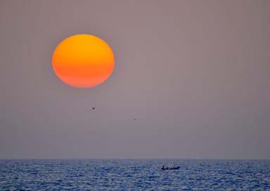 Sunset Canoe Sea Fishermen Picture