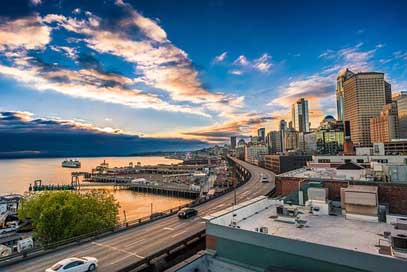 Seattle Harbor Marina Sunset Picture